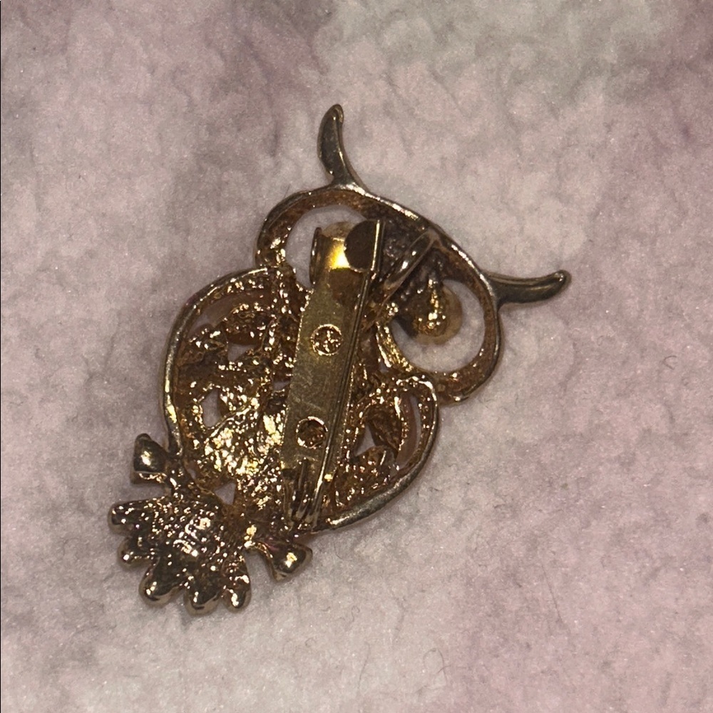 Gold Owl Brooch with Black Accents - Picture 2 of 3